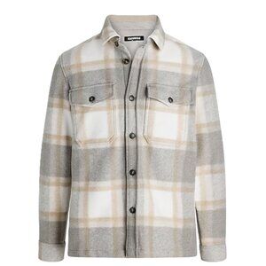 NWT - Express Men’s Plaid Knit Shirt Jacket, Oyster – Size XL